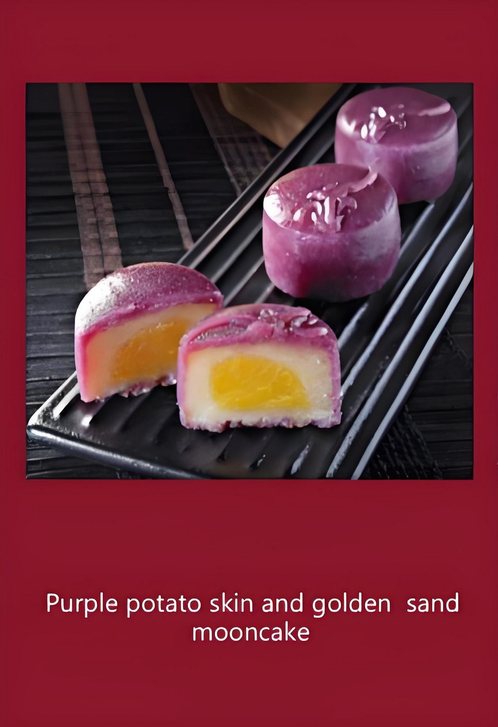 Purple potato skin and golden sand mooncake